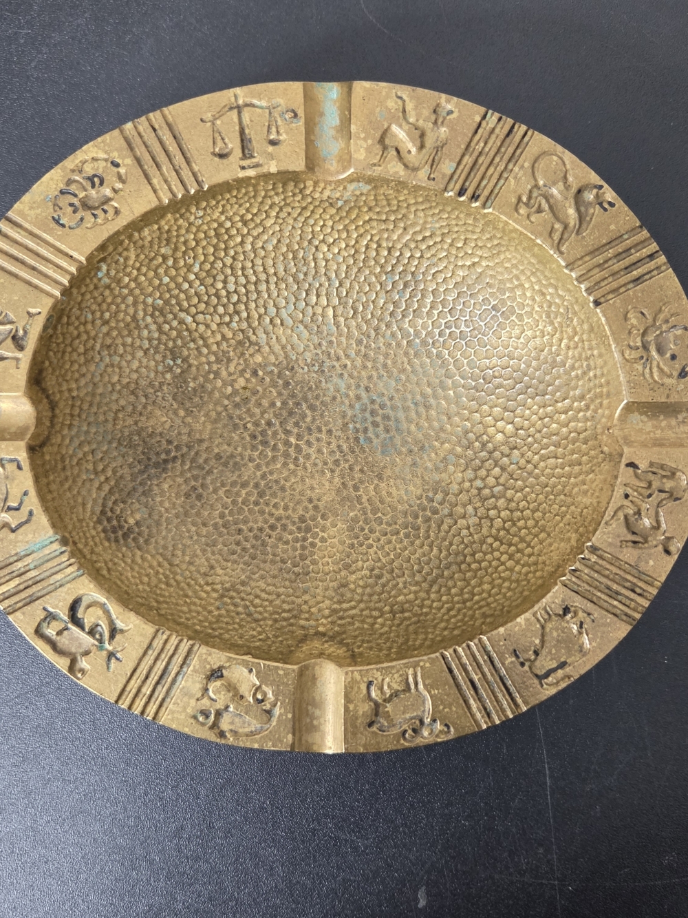 Vtg 70's Dayagi Made In Israel Solid Brass Zodiac Signs Hammered Texture Bowl